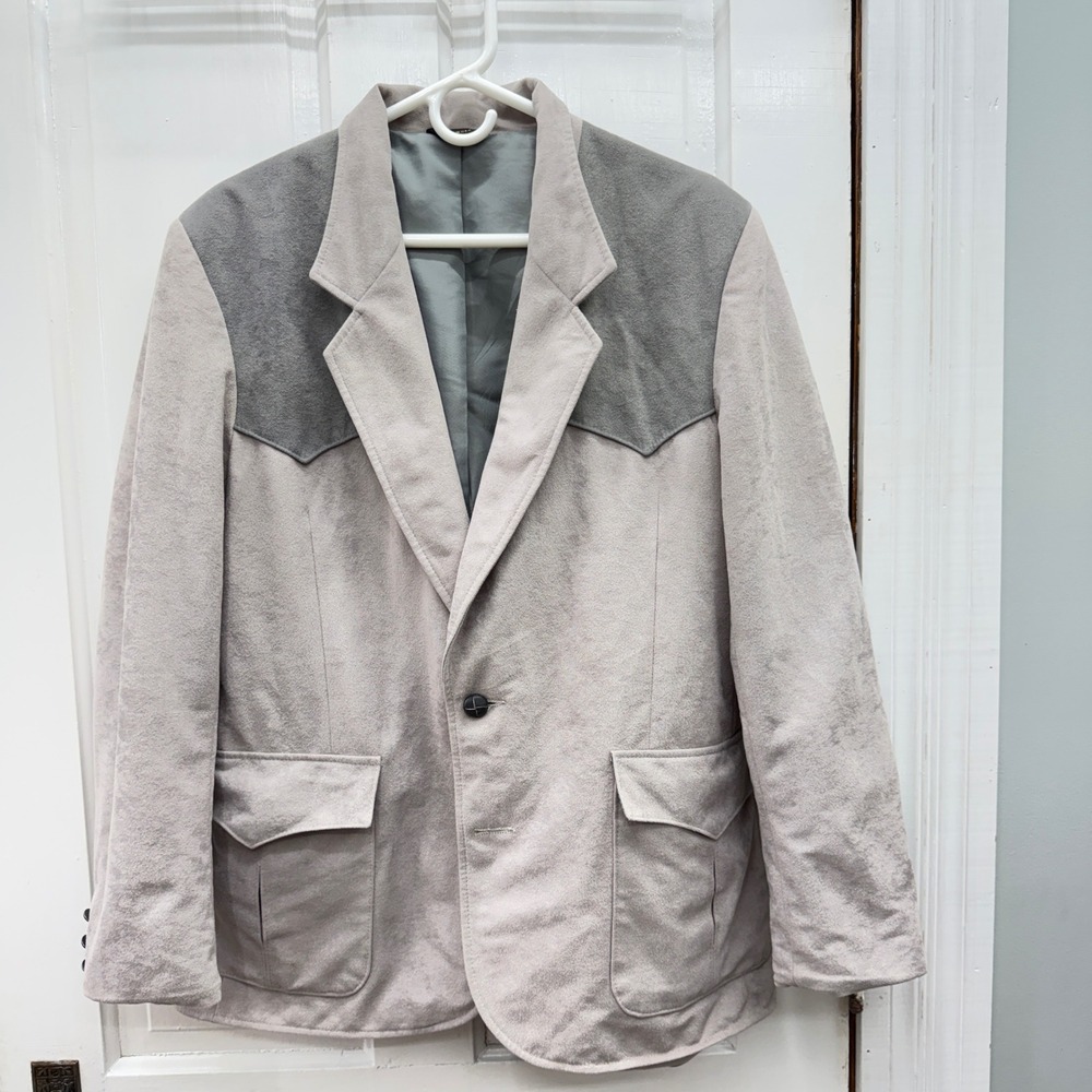 Vintage Pioneer Wear Western Blazer Jacket Mens 44 Two Tone Grey Made in USA
